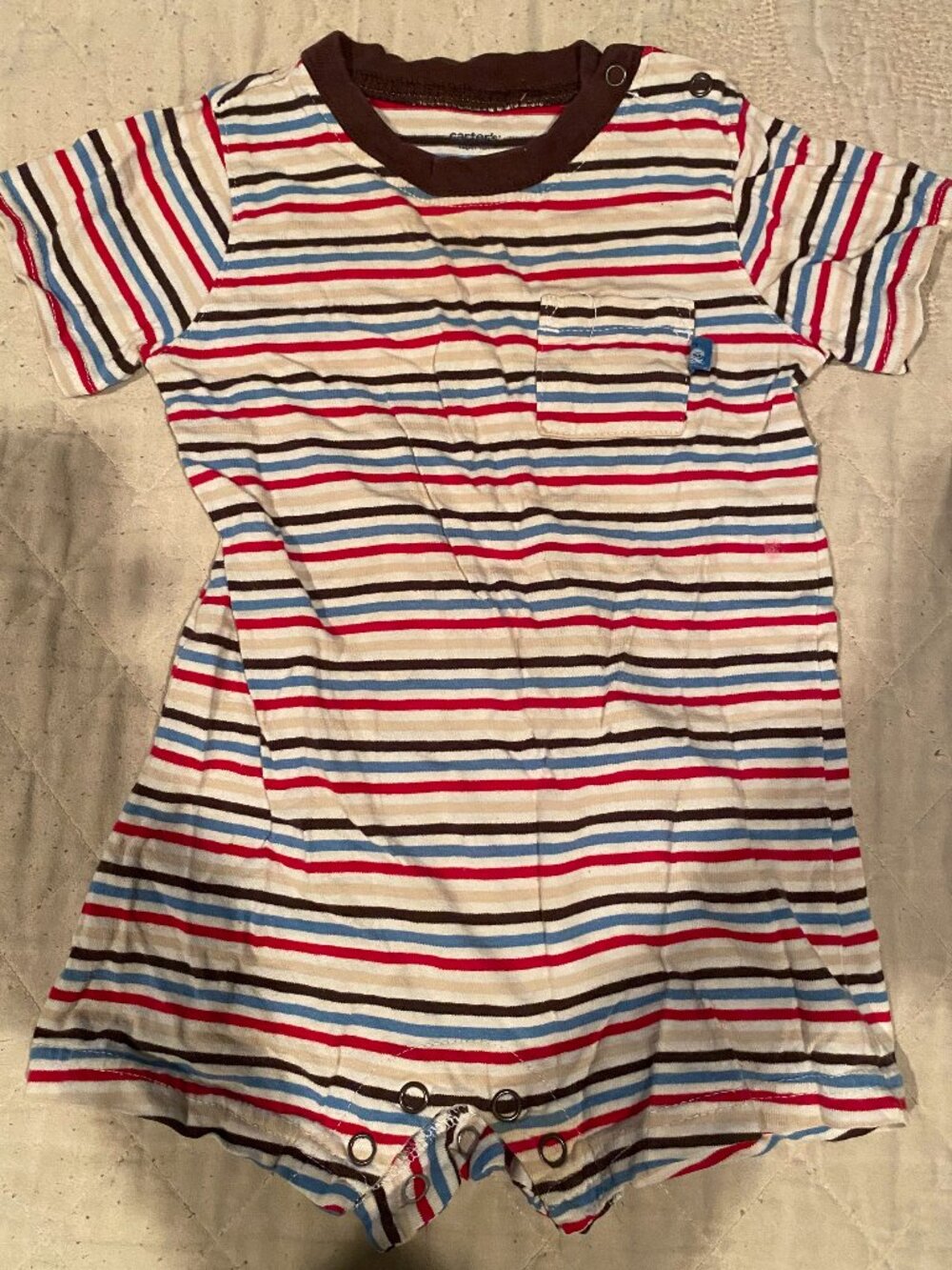 Carter's-Size-12 months- colorful striped short-sleeve onsie-stain on left side